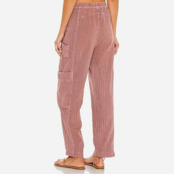 Free People Feelin Good Utility Linen & Cotton Blend Pants in Mauve - Medium - Picture 2 of 12